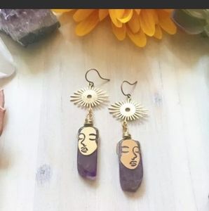 Mystic Goddess Amethyst Gold Dangle Earrings